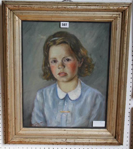 Un-ascribed Artist, portrait of a young girl, oil on canvas, 46 x 36 cm, signed, framed